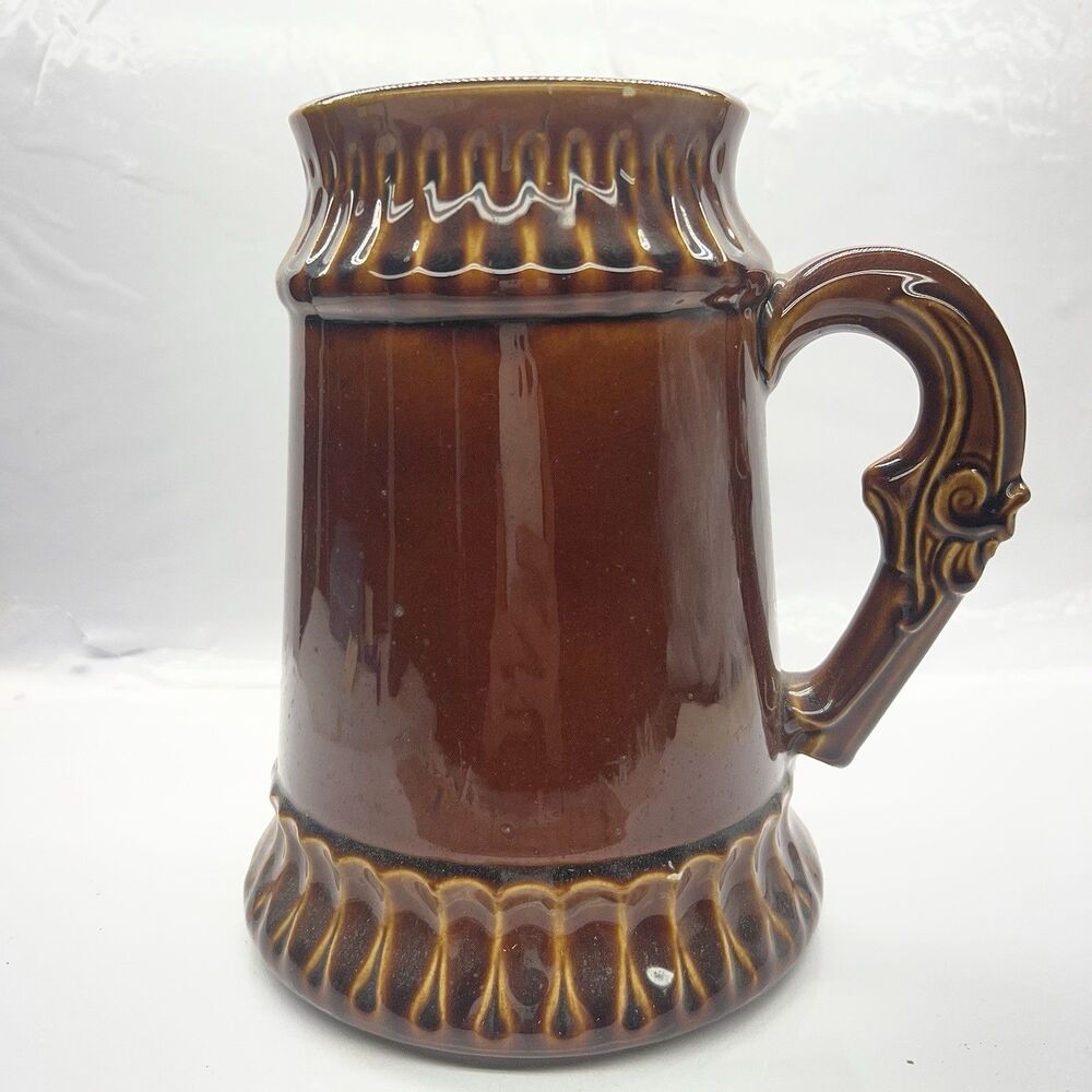 Nelson McCoy- Brown Pottery Stein/ Pitcher w/ Flintlock Pistol Handle #6029